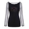 Rhinestone Heart Lace Raglan Sleeve T Shirt - BLACK M