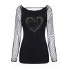 Rhinestone Heart Lace Raglan Sleeve T Shirt - WHITE L