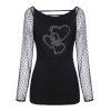 Rhinestone Heart Lace Raglan Sleeve T Shirt - WHITE S