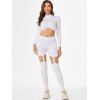 High Collar Ruched Cut Out Leggings Set - WHITE M