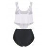 Feather Strappy Flounces Ruched High Waisted Tankini Swimwear - WHITE XXL