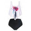Feather Strappy Flounces Ruched High Waisted Tankini Swimwear - WHITE XXL