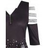 Star Snowflake Print Sparkly Tapes Ladder Cut Zipper Dress - BLACK L