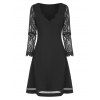 Robe T-shirt Festonnée en Dentelle Insérée à Col V - Noir S