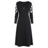 Robe Découpée Anneau en O Zippée avec Strass à Manches Longues - Noir S