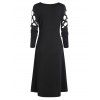 Rhinestone Caged Sleeve O Ring Zip Dress - BLACK XL