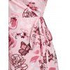 Robe Mi-Longue Haute Basse à Imprimé Fleurie à Epaule Dénudée - Rose clair XL