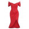 Off The Shoulder Corset Party Dress - RED M
