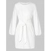 Mini Robe Fourreau Ceinturée en Laine - Blanc M