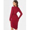 Ruched Plunging Neckline Mini Tulip Dress - DEEP RED L
