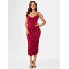 Ruched Crossover Midi Bodycon Dress - DEEP RED M