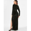 Velour Shoulder Padded High Split Maxi Dress - BLACK XL