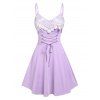 Summer Lace Up Floral Pattern Corset Waist Applique Slip Mini Dress - LIGHT PURPLE XXXL