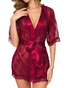 Lace Belted Wrap Robe Set
