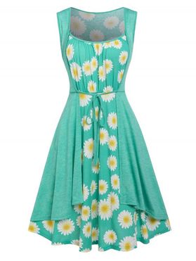 Summer Vacation Front Tie Daisy Print 2 in 1 A Line Mini Dress