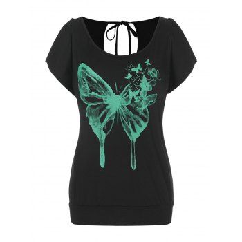 

Cold Shoulder Butterfly Tie Back Tee, Black