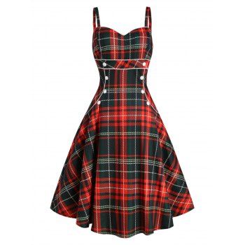 Vintage Rockabilly Plaid Corset Style Fit and Flare Cami Dress