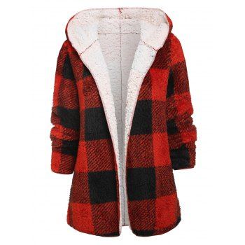 

Plaid Hooded Fleece Coat, Red