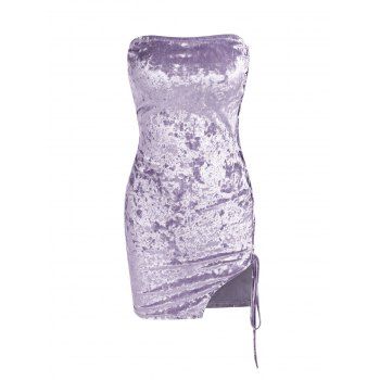 

Strapless Lace-up Side Slit Velour Party Dress, Light purple
