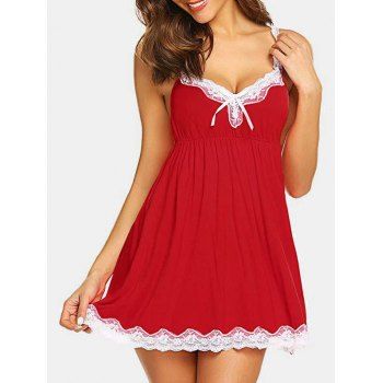 

Lace Insert Bowknot Sleep Dress, Red