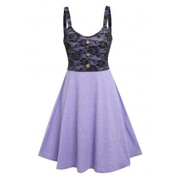 

Sleeveless Lace Panel Mini Fit and Flare Dress, Light purple