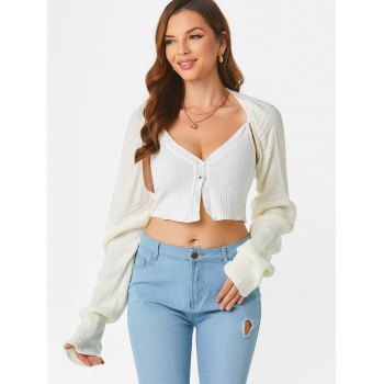 

Ribbed Drop Shoulder Open Front Crop Poncho, White