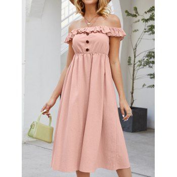 

Off The Shoulder Ruffled Midi Dress, Light pink