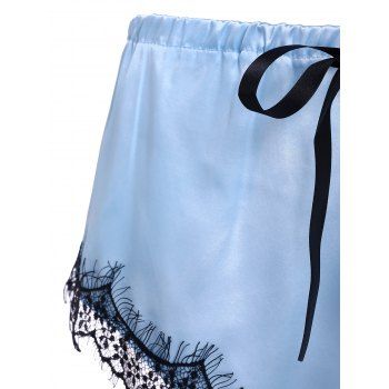 Lace Insert Bowknot Satin Pajama Shorts Set