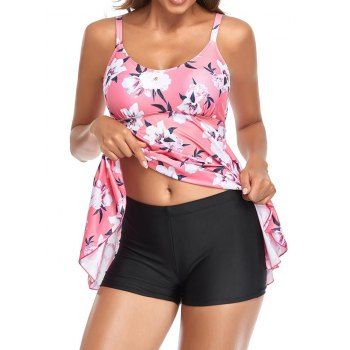 

Floral Print Skirted Tankini Swimwear, Light pink