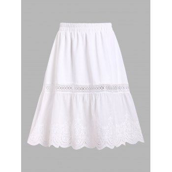 

Crochet Insert Flower Embroidered Scalloped Skirt, White