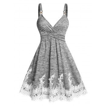 

Lace Panel Space Dye Plunge Dress, Gray