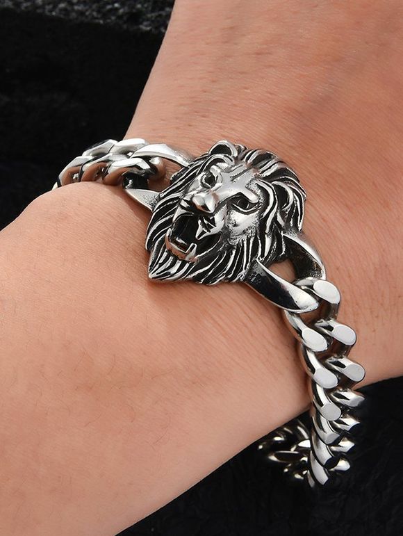 Bracelet en Chaîne Motif Tête de Lion Style Punk - Argent 