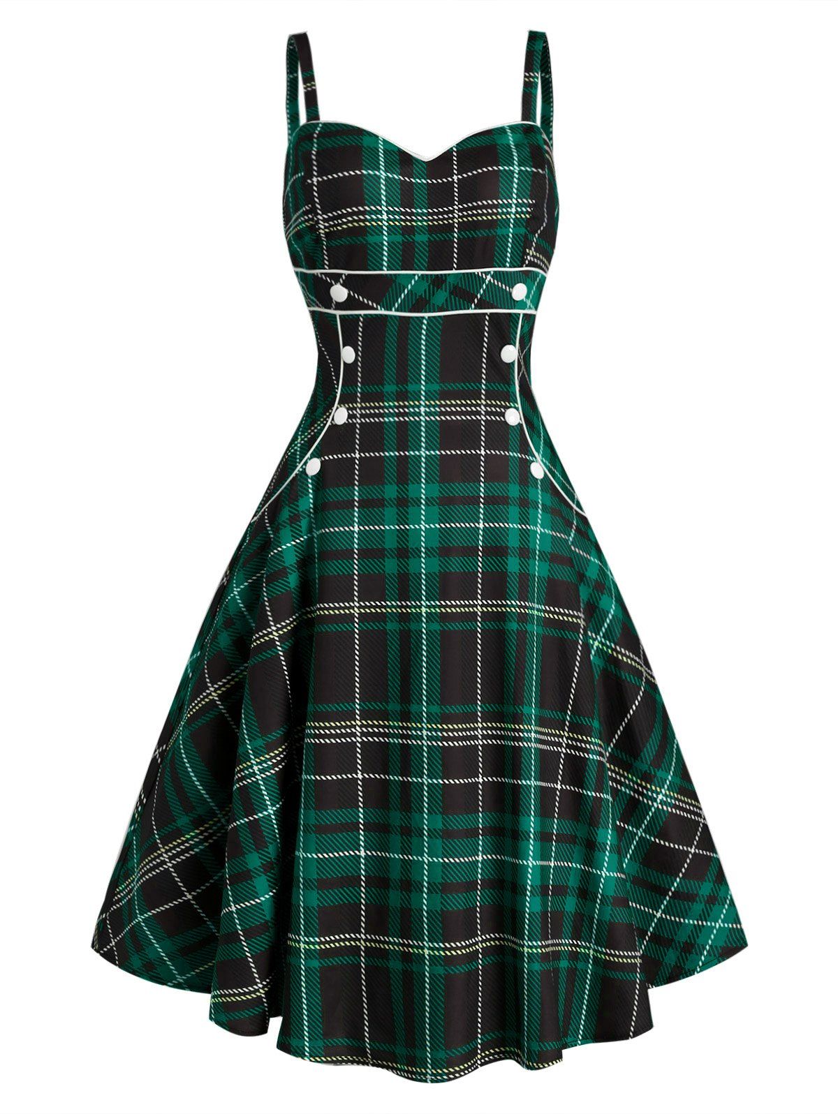 Vintage Rockabilly Plaid Corset Style Fit and Flare Cami Dress - multicolor B L