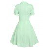 Vintage Dress Half Button Mini Dress Ruffles Short Sleeve Fit And Flare Dress - LIGHT GREEN M