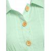 Vintage Dress Half Button Mini Dress Ruffles Short Sleeve Fit And Flare Dress - LIGHT GREEN M