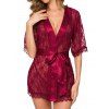 Lace Belted Wrap Robe Set - RED XXL