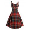 Vintage Rockabilly Plaid Corset Style Fit and Flare Cami Dress - multicolor B L