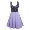 Sleeveless Lace Panel Mini Fit and Flare Dress - LIGHT PURPLE M