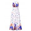 Leaf Flower Print Sundress Crochet Waist Long Cami Dress - BLUE XXL