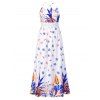 Leaf Flower Print Sundress Crochet Waist Long Cami Dress - WHITE XXL