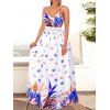 Leaf Flower Print Sundress Crochet Waist Long Cami Dress - WHITE XXL