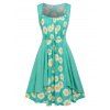Summer Vacation Front Tie Daisy Print 2 in 1 A Line Mini Dress - GREEN M