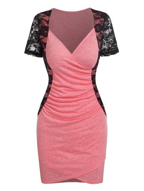 Ruched Lace Panel Tulip Dress