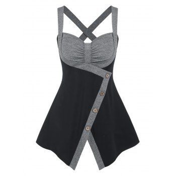 

Crisscross Colorblock Slit Tank Top, Black