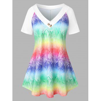 

Plus Size Rainbow Color Snake Print Tee, Multicolor