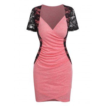 

Ruched Lace Panel Tulip Dress, Light pink