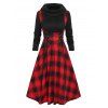 Off The Shoulder Plaid Lace Up 2 in 1 Dress - RED XXXL