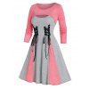 Shrug Top and Colorblock Lace Up Dress Twinset - GRAY XL