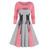 Shrug Top and Colorblock Lace Up Dress Twinset - GRAY XL