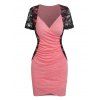 Ruched Lace Panel Tulip Dress - LIGHT PINK M